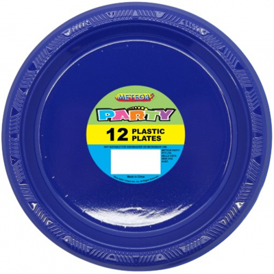 Plastic Around Plates 18cm Navy Blue 12PK