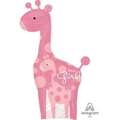 Supershape Safari Baby Girl Giraffe Foil Balloon Inflated with Helium