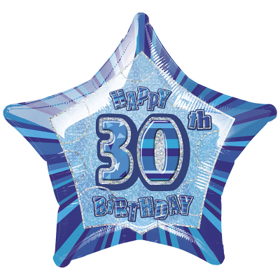 Glitz Birthday Blue Star Foil Balloon 30th