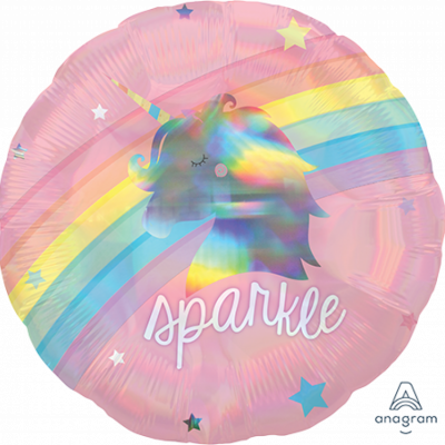 45cm Standard Holographic Magical Rainbow Sparkle Unicorn Foil Balloon Inflated with Helium