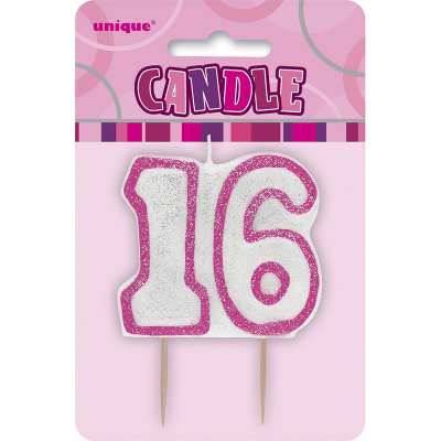 Glitz Birthday Pink Numeral Candle 16th