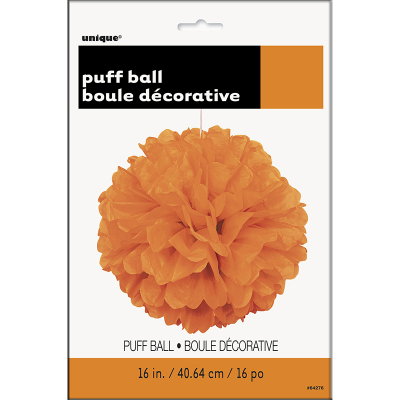 Hanging Puff Ball Decoration 40cm Orange