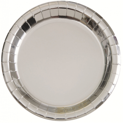 Metallic Silver Foil 23cm Paper Plates 8PK