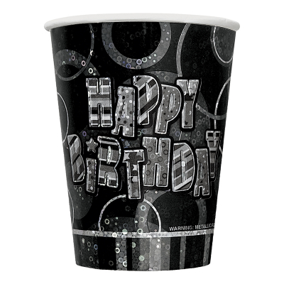 Glitz Birthday Black 270ml Cups 6PK