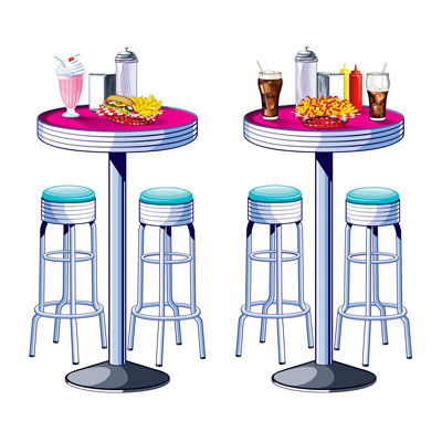 50's Soda Shop Tables & Stools Wall Decorations Insta-Theme Props 2PK