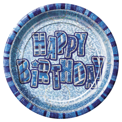 Glitz Birthday Blue 23cm Plates 6PK