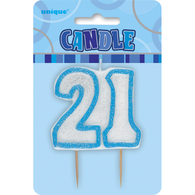 Glitz Birthday Blue Numeral Candle 21st