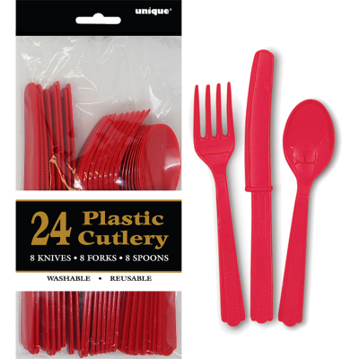 Cutlery Red Inc Fork Spoon Knife 24PK