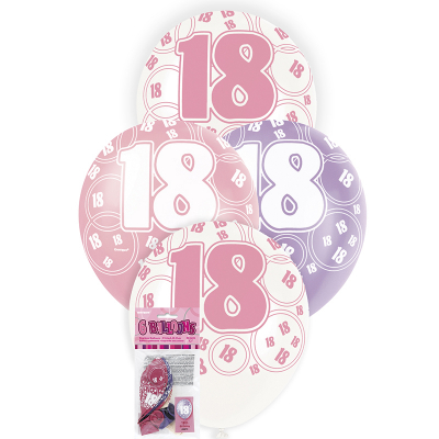 Glitz Birthday Pink Helium Balloons 18th 6PK