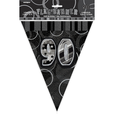 Glitz Birthday Black Flag Banner 90th