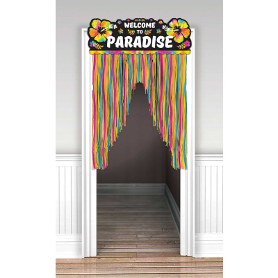 Summer Luau Welcome To Paradise Neon Door Curtain