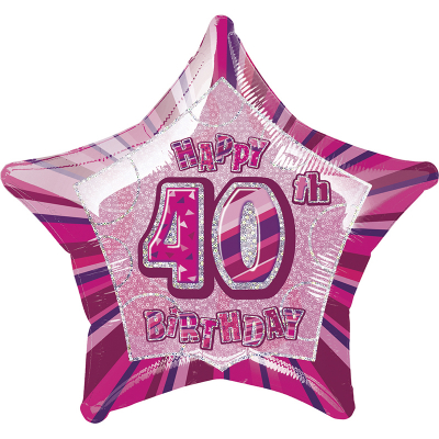 Glitz Birthday Pink Star Foil Balloon 40th