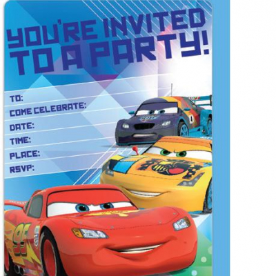 Disney Cars Invitaion & Envelope 16PK