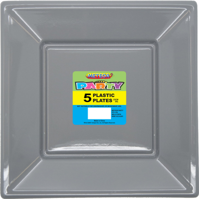 Square Plastic Plates 23cm Silver 5PK