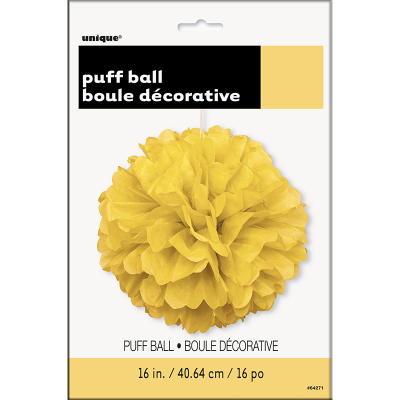 Hanging Puff Ball Decoration 40cm Yellow