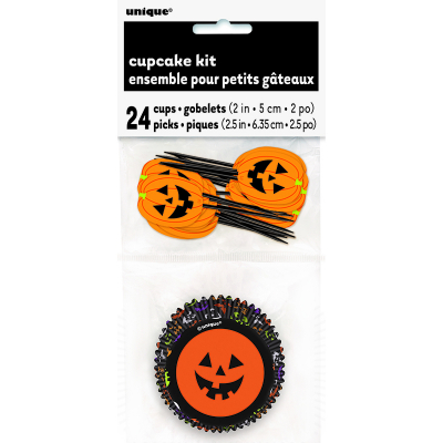 Pumpkin Face Cupcake Case & Pick 24PK