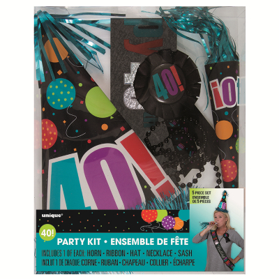 Birthday Day Party Kit 40th Inc Horn Ribbon Hat Necklace Sash 5PK