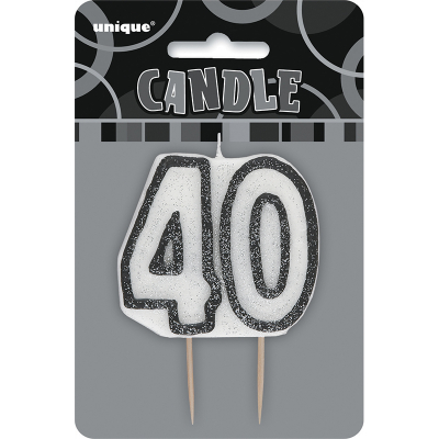 Glitz Birthday Black Numeral Candle 40th