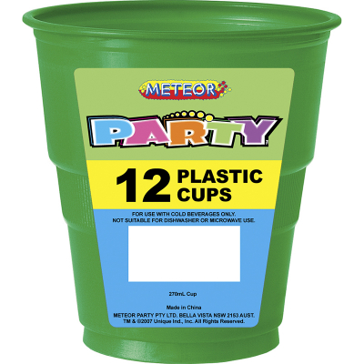 Plastic Cups 270ml Dark Green 12PK