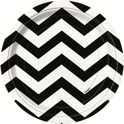 Chevron 17cm Plates Black 8PK