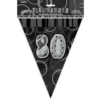 Glitz Birthday Black Flag Banner 80th