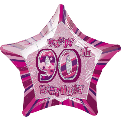 Glitz Birthday Pink Star Foil Balloon 90th